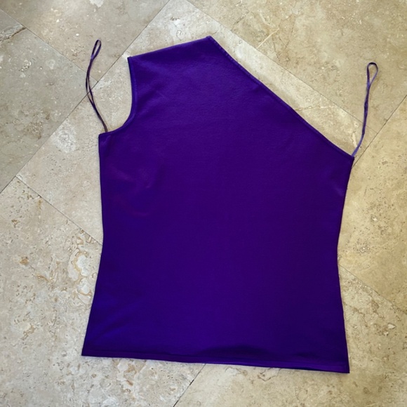 Ralph Lauren Black Label One Shoulder Asymm. Neckline Purple Blouse, Size L - Picture 13 of 15